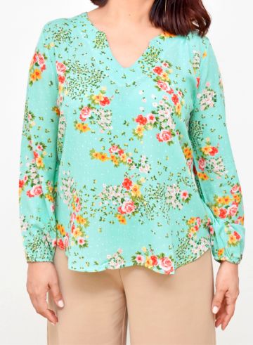 Blusa manga larga floreada Verde